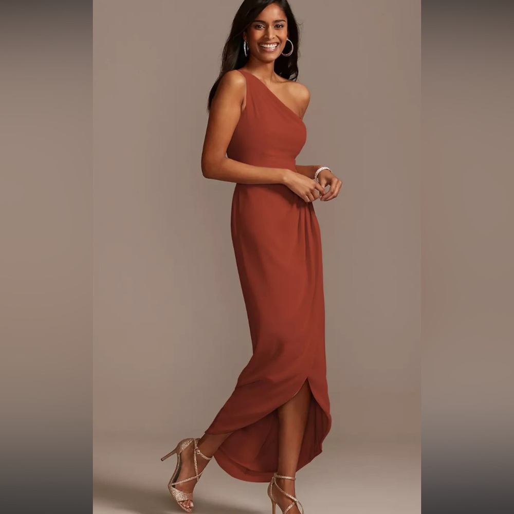 David’s Bridal One-Shoulder Tulip Hem dress
